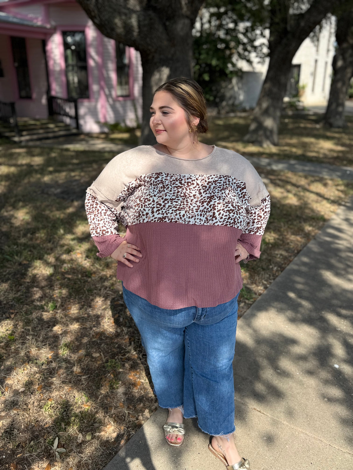 Umgee Leopard Color Block Top