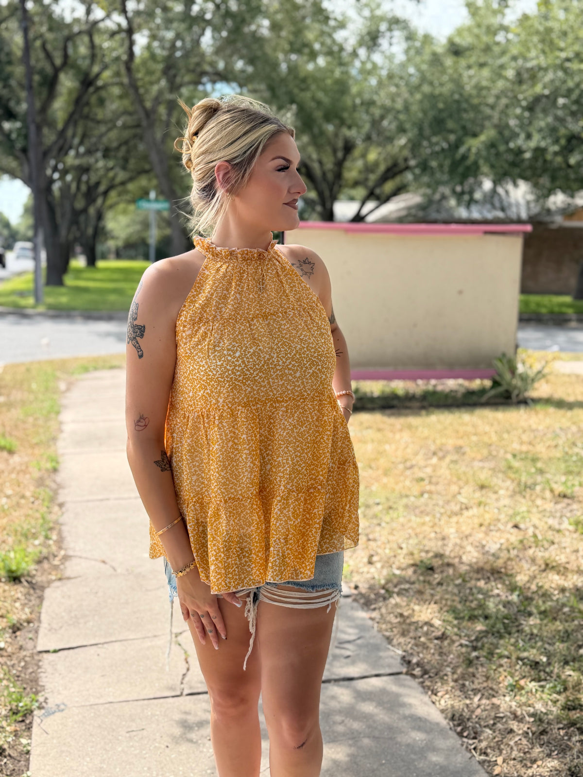 Mustard Floral Halter Top