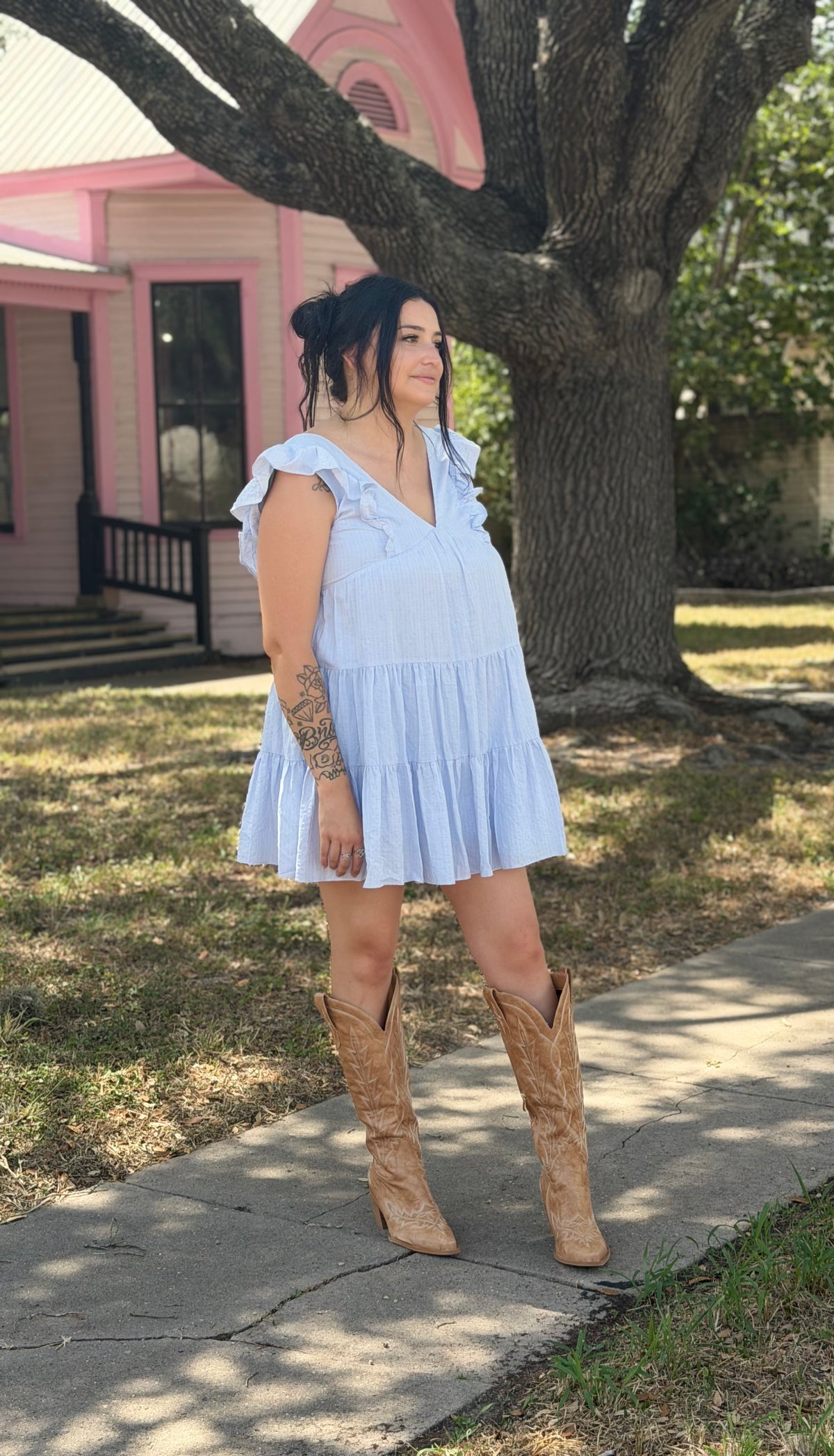 Light Blue Ruffle Babydoll Dress