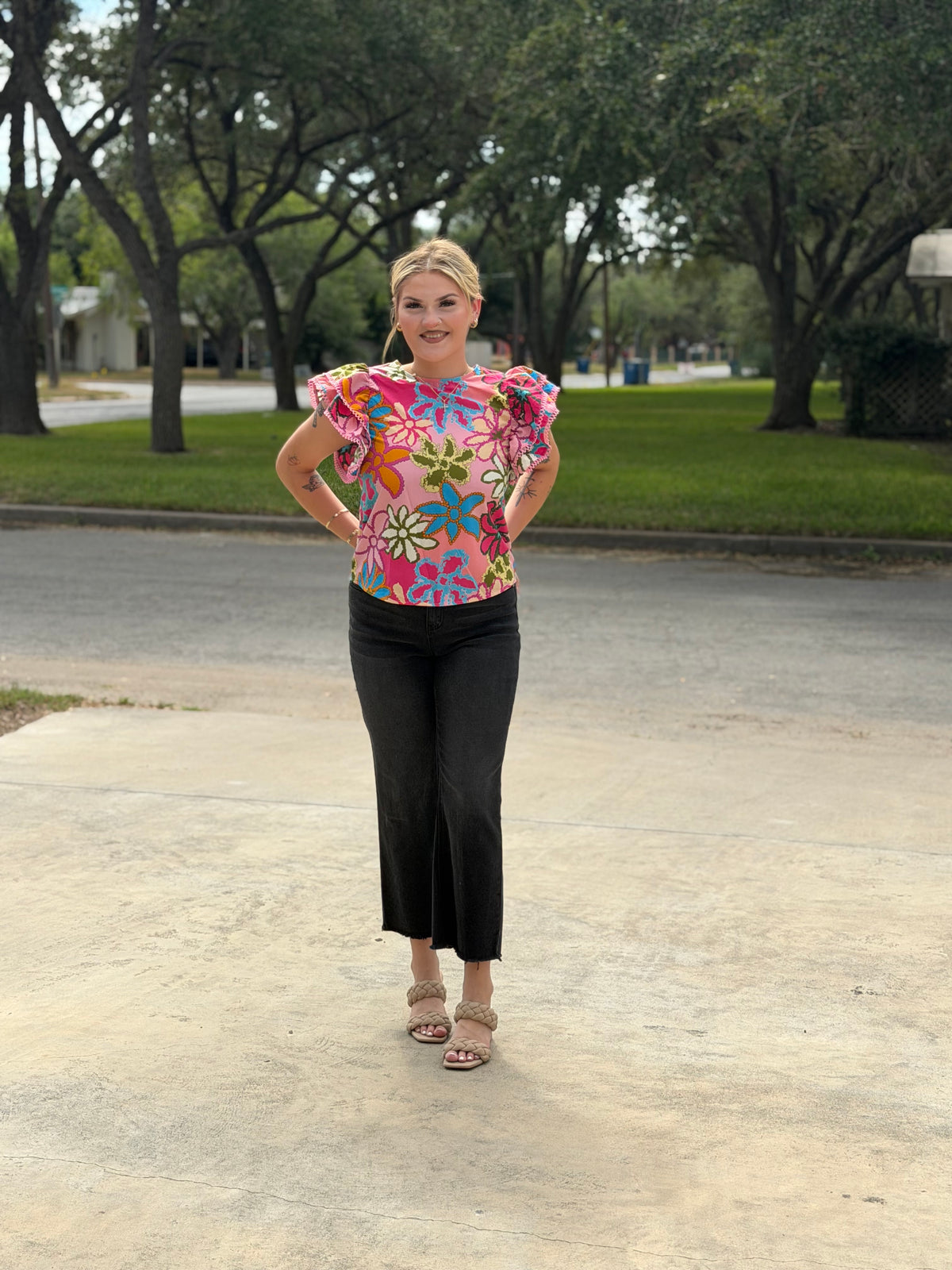 Floral Flutter Sleeve Top