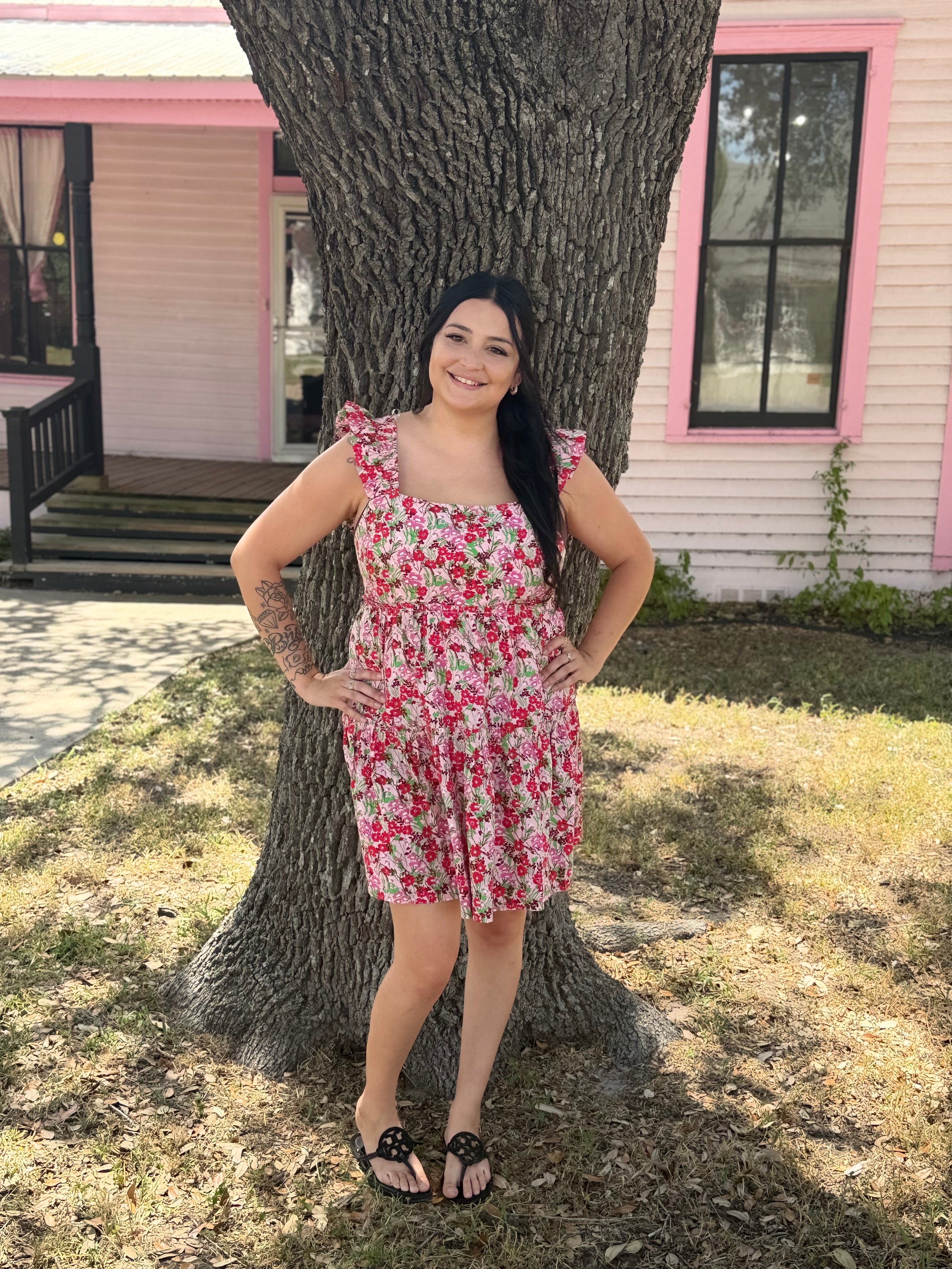 Pink Floral Ruffle Dress