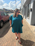 Teal Pearl Sleeve Dress