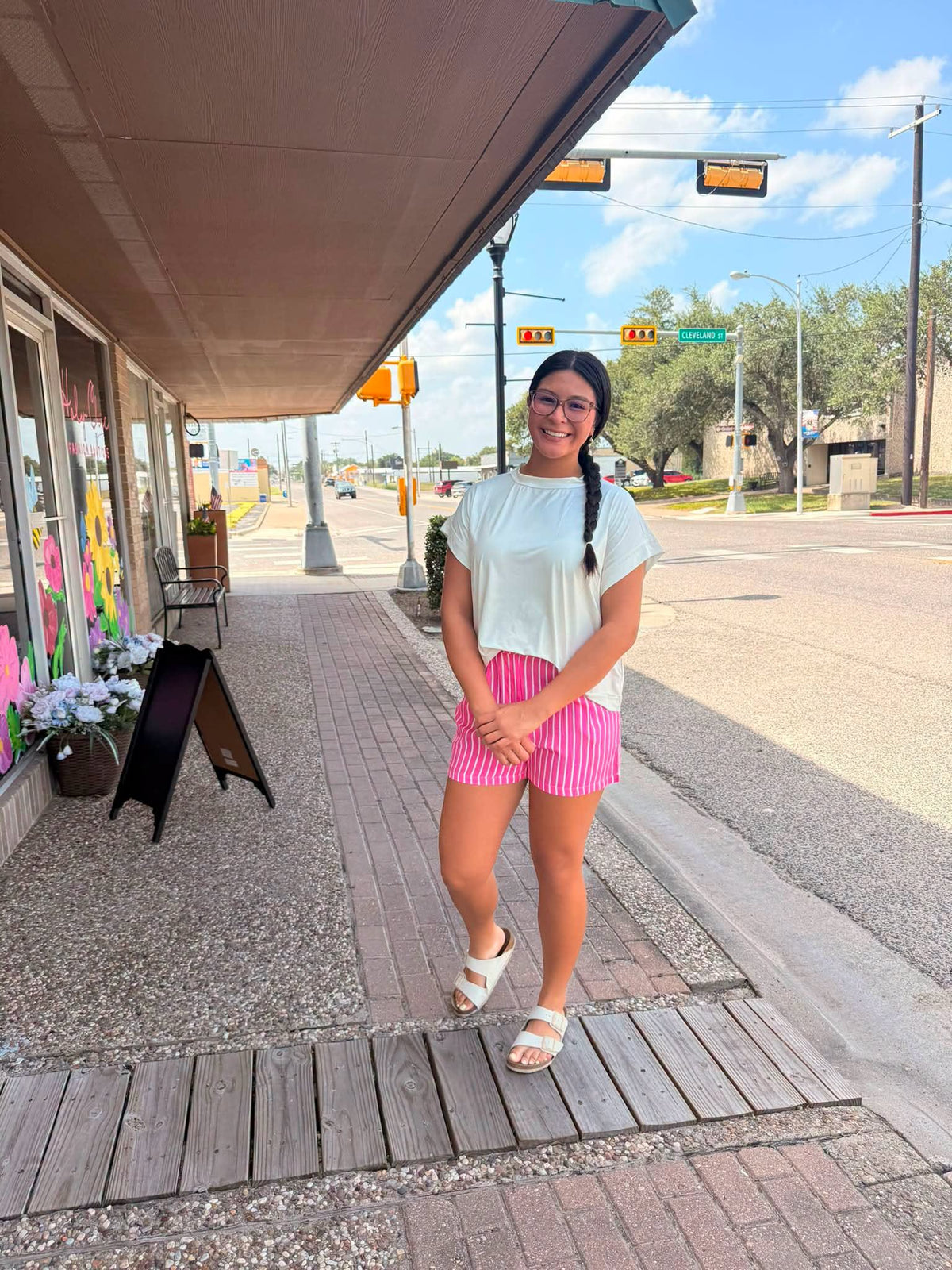 Pink & White Striped Shorts
